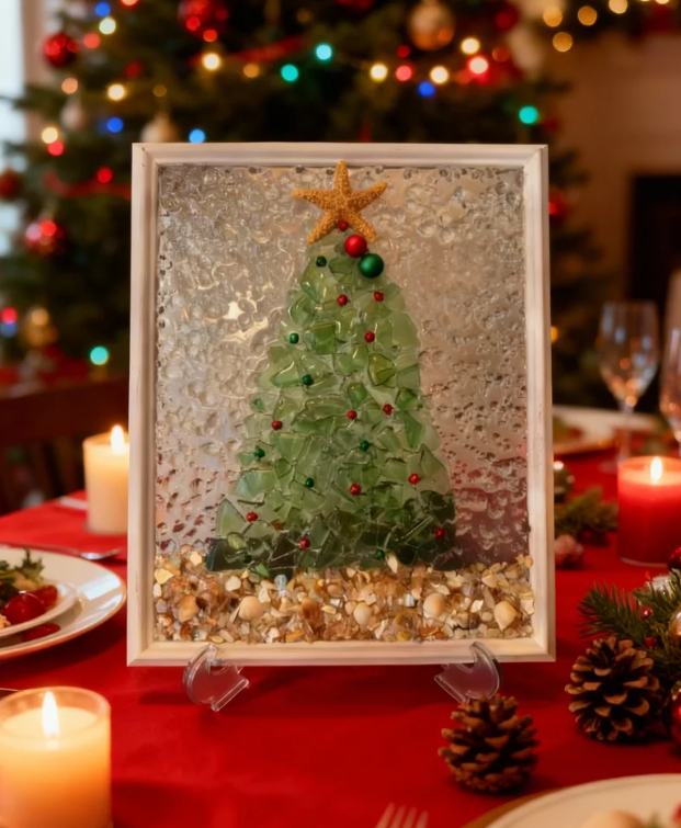 Maine | Handcrafted Sea Glass Christmas Tree Art