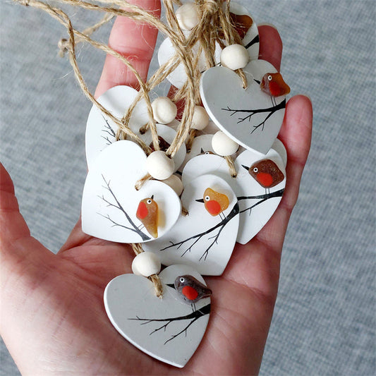 Maria | Sea Glass Robin Heart Decoration