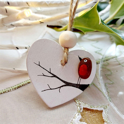 Maria | Sea Glass Robin Heart Decoration