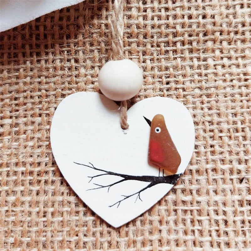Maria | Sea Glass Robin Heart Decoration