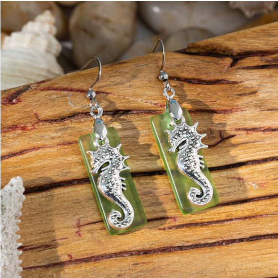 Noah | Beach Sea Glass Earrings Blue Silver Starfish Pierced Hooks Turquoise Dangles