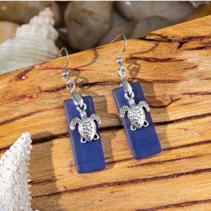 Noah | Beach Sea Glass Earrings Blue Silver Starfish Pierced Hooks Turquoise Dangles