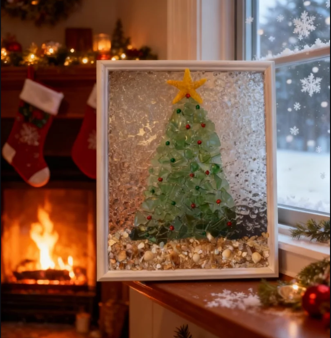 Maine | Handcrafted Sea Glass Christmas Tree Art