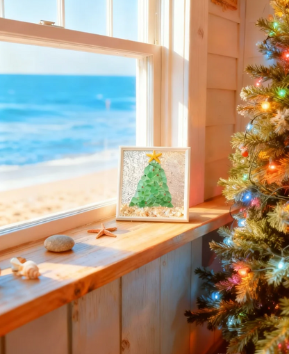 Maine | Handcrafted Sea Glass Christmas Tree Art