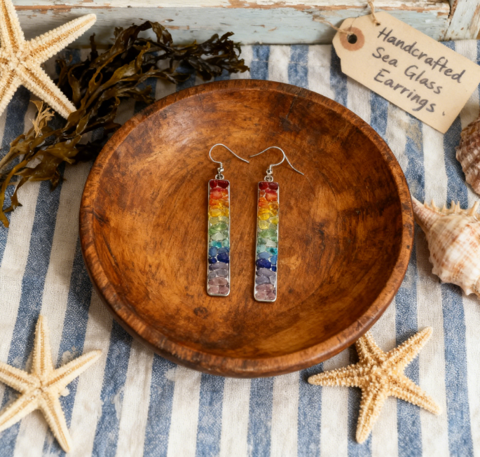 Rexie | Sea-Tumbled Rainbow Bling Coastal Earrings