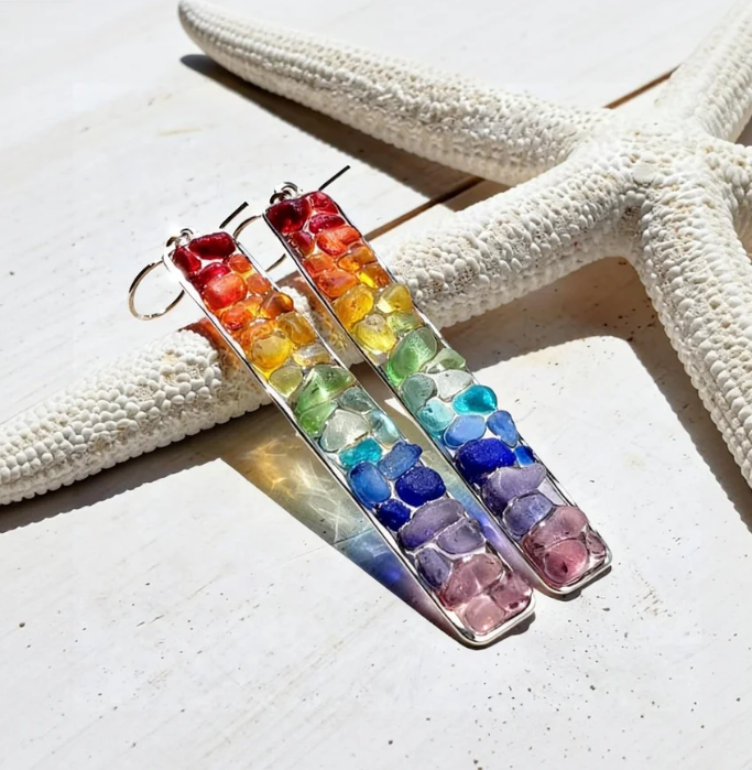 Rexie | Sea-Tumbled Rainbow Bling Coastal Earrings