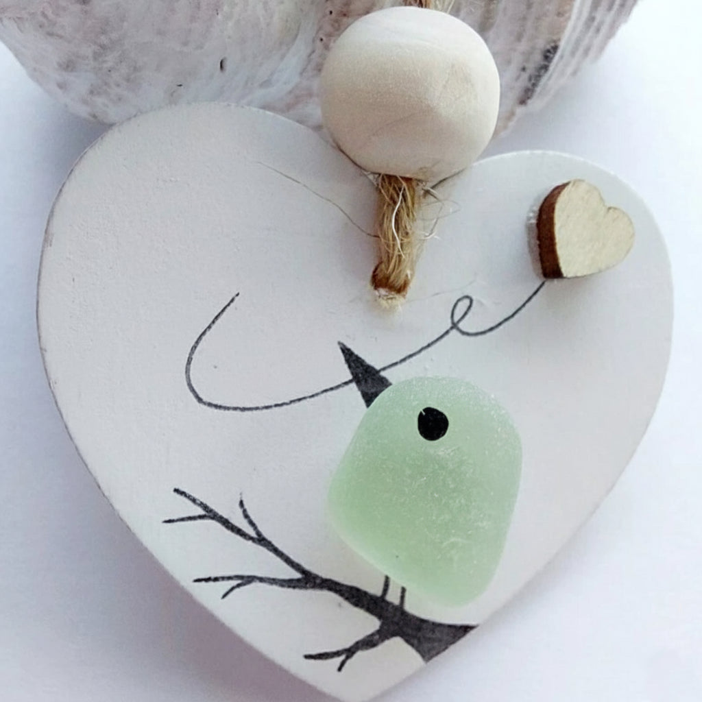 Maria | Sea Glass Robin Heart Decoration