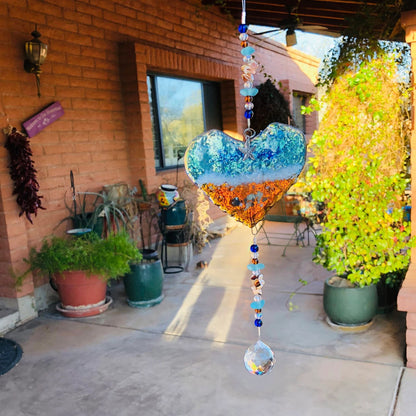 Rea | Ocean Heart Beach Suncatcher Turquoise Starfish Seashells Glass Prism