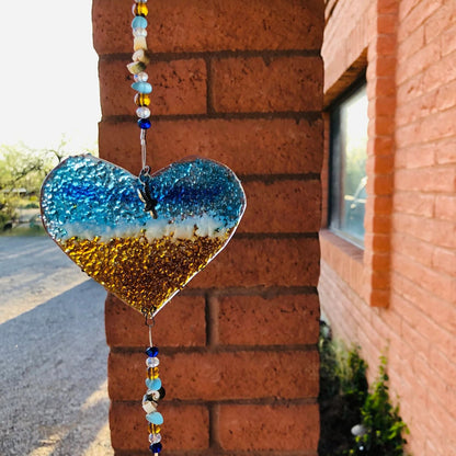 Rea | Ocean Heart Beach Suncatcher Turquoise Starfish Seashells Glass Prism