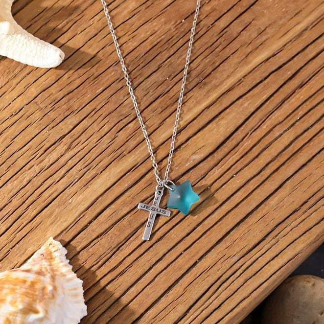 Sarah | Pentagram Sea Glass Necklace